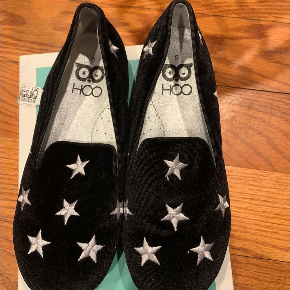 Brand New Black Flats with Silver stars